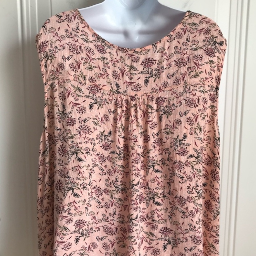 🔴 4/$15 Peace & Pearls Women’s 3X Peach Floral Front Tie Sleeveless Tank Top EUC - Picture 10 of 14